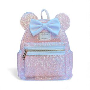 NWT Loungefly Minnie Ears Cotton Candy Pink Sequin Mini Backpack Bow Bubblegum